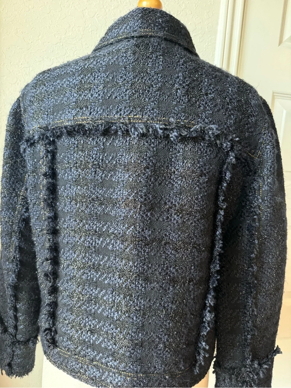 Tory Burch Black Bouclé Zip-Front Jacket with Gold Zip